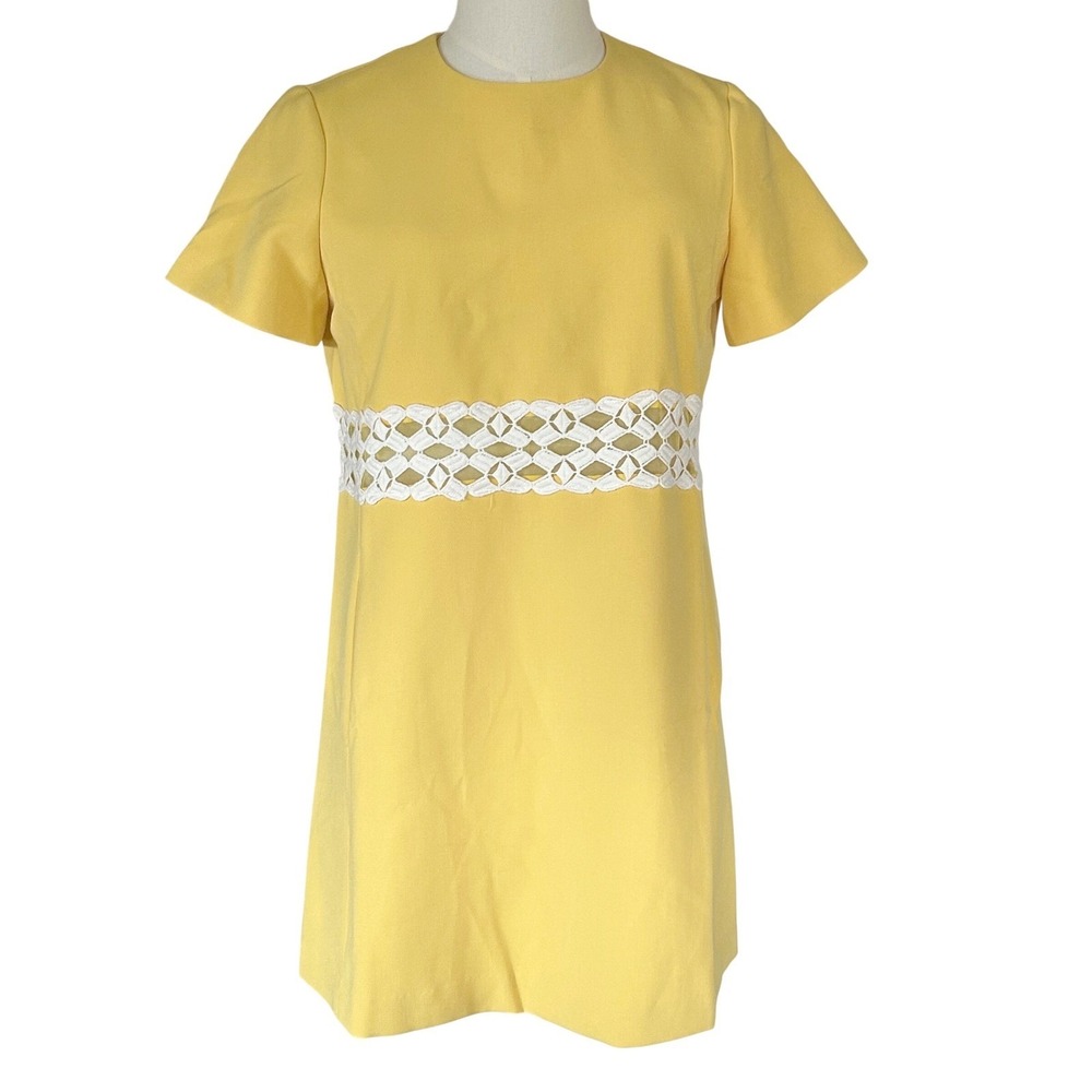 Womens Tuckernuck Canary‎ Mod Camelot Shift Dress L Aspen Yellow Lattice Trim  L - Picture 5 of 11